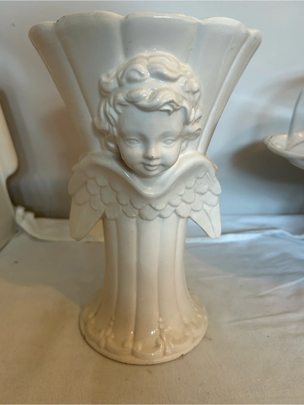 Vintage White Chalkware Angel Face Vase